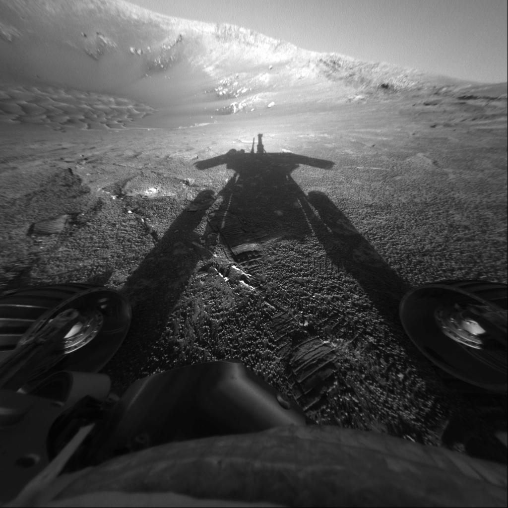 Opportunity in August 2004, taking a portrait using its front hazard-avoidance camera